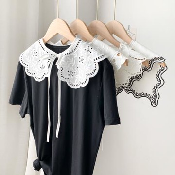 高品質韓版百搭假領子女披肩外搭夏裝飾護頸系帶砍肩搭配衫衣T恤