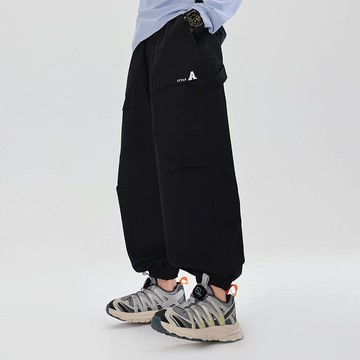 babybody - 防潑水腰鬆緊休閒運動束口長褲-A-黑色