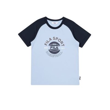 FILA KIDS 童短袖圓領T恤-灰藍色 1TEA-4406-GB