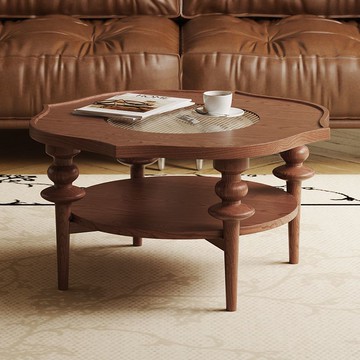 公司貨 免運 法式復古實木圓茶幾客廳家用小戶型小茶幾美式中古茶桌小桌子邊幾 快速發貨