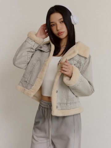 冬天專屬的安全感；毛毛翻領牛仔外套