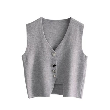 重工復古設計感紐扣馬甲女春秋韓版洋氣疊穿外搭坎肩開叉短款背心