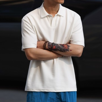 Wuluwear 【坑條肌理感】280g重磅V領短袖T恤男寬鬆休閒POLO衫夏