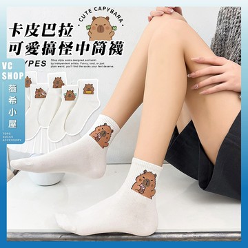 🔥現貨特賣🔥卡皮巴拉可愛搞怪中筒襪 棉襪 襪子 女襪 卡皮巴拉可愛襪子 流行中筒襪 可愛動物襪 襪子女 白襪 可愛襪