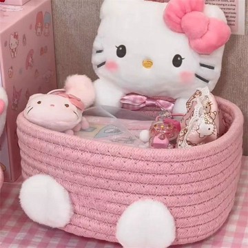 🔥品質好物🔥kitty收納盒 桌面置物盒 飾品防塵收納 雜物整理盒 内衣收納包 編織收納筐kitty收納盒桌面雜物護