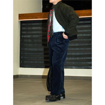 PT自制 男士秋冬重磅燈芯絨雙褶寬松直筒休閑褲復古ivy 長褲 九分