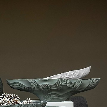 【好憩 Horchill 】自然系列 葉紋長形花器-大 莫蘭迪綠