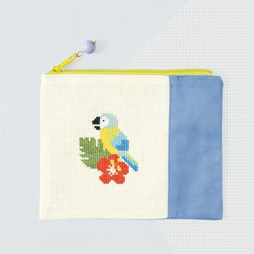 【鸚鵡】拉鍊包 十字繡材料套組 收納袋 | XiuCrafts