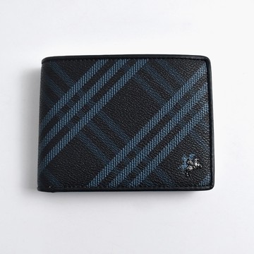 真皮短夾 黑藍格騎馬LOGO加長皮夾【NWA69】