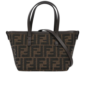 FENDI Roll FF Logo 緹花布迷你手提/斜背二用包(棕色)