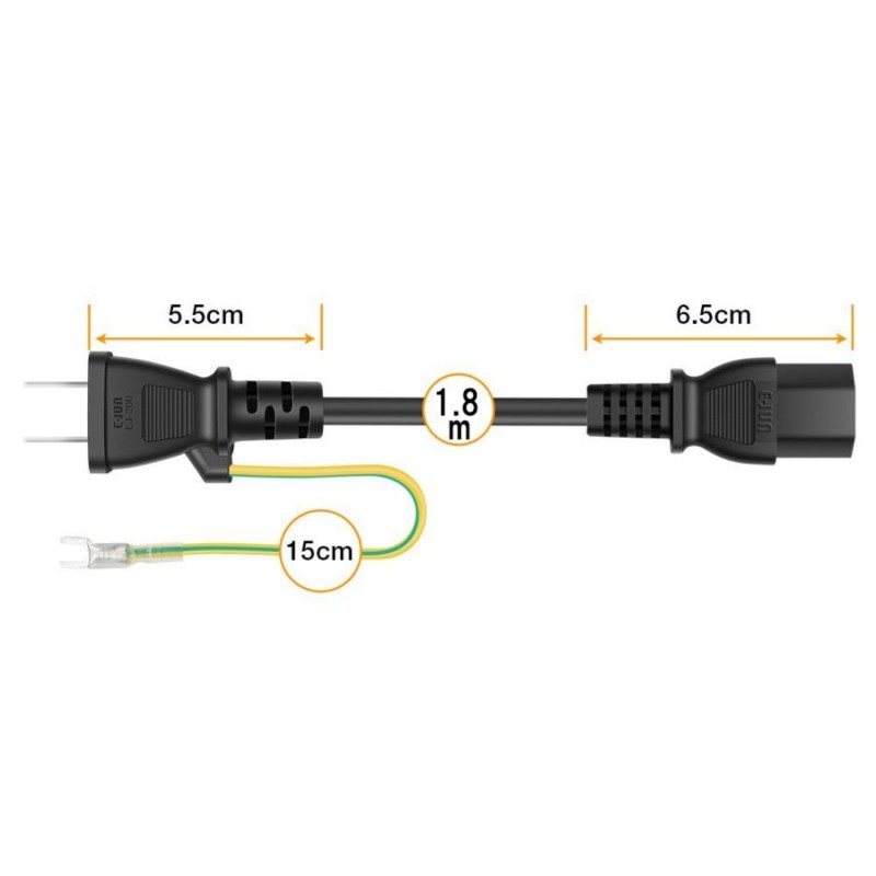 AC電源ケーブル 3ピンソケット(メス)⇔2ピンプラグ(オス) 1.8m PSE認定品 ACコンセント コネクタ アース線付き COSMONE  LINEショッピング