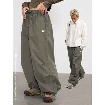 CryingCenter 灰綠美式風衣闊腿運動褲橡筋腰肥仔空氣褲 哭喊中心