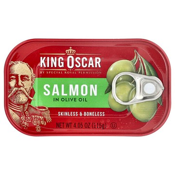 King Oscar, 去皮去骨鮭魚，載於高階初榨橄欖油中，4.05 盎司（115 克）