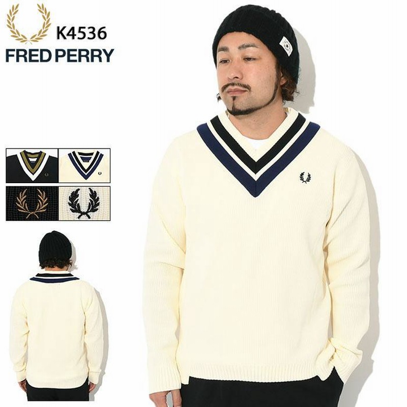 フレッドペリー セーター FRED PERRY メンズ ストライプド Vネック