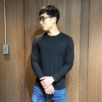 美國百分百【全新真品】Guess 上衣 長T 長袖T恤 T-shirt 男裝 素面 logo 黑色 M號 BD88