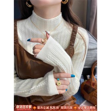 杏色半高領打底衫女小香風內搭2025早秋新款白色毛衣秋冬針織上衣