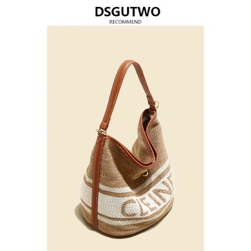 DSGUTWO 歐美字母羊毛線編織托特包大容量單肩斜跨包復古新款女包