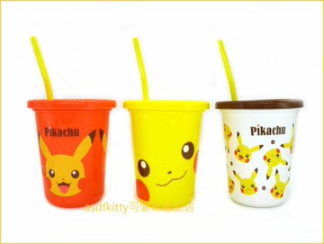 asdfkitty*寶可夢 神奇寶貝 皮卡丘3入塑膠吸管杯-320ML-紅白黃-日本製
