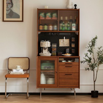 免運 實木廚房收納櫃 北歐實木餐邊柜復古廚房茶水柜客廳簡約高柜玄關柜多功能儲物柜