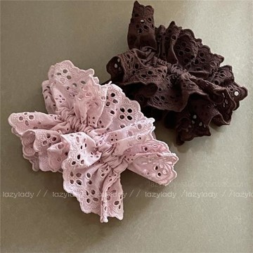 趙露思同款 新3色 純棉蕾絲鏤空布藝發圈腸圈 美式鄉村氛圍感發繩