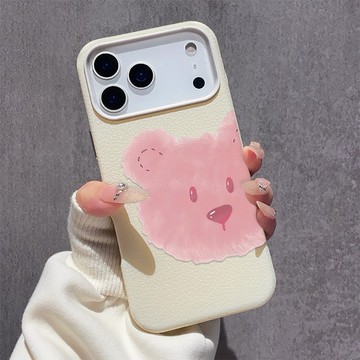 粉色小熊頭 適用iPhone17promax手機殼 蘋果16柔軟親膚15plus大孔14皮紋13軟殼12/11保護殼