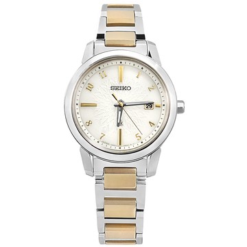 SEIKO / 1B35-0AN0KS / LUKIA 太陽能 電波錶 日期 鈦金屬手錶 銀白x鍍香檳金 28mm