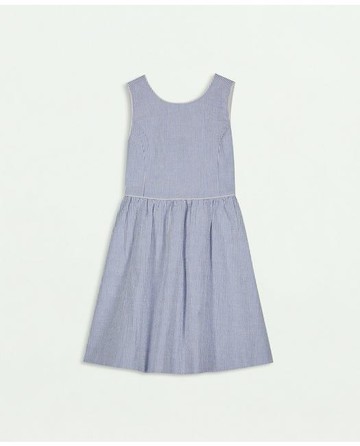 Brooks Brothers Girls Seersucker Sleeveless Dress | Light Blue | Size 12