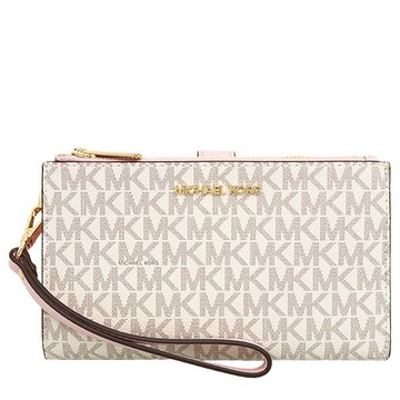MICHAEL KORS 滿版老花多功能長夾 防刮PVC皮革 長夾 手機包 皮夾 手拿包 M65723 白色MK(現貨)▶指定Outlet商品5折起☆現貨【送禮首選★APP下單點數4倍送】