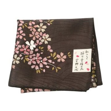 宇野千代 日本製深灰底櫻花棉質圖騰帕領巾(52CM)