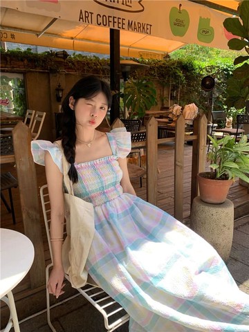 【結帳69折】魔幻之旅彩色格紋洋裝-66998