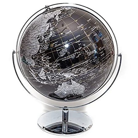 Black  Silver Globe of The World 12"＿並行輸入品