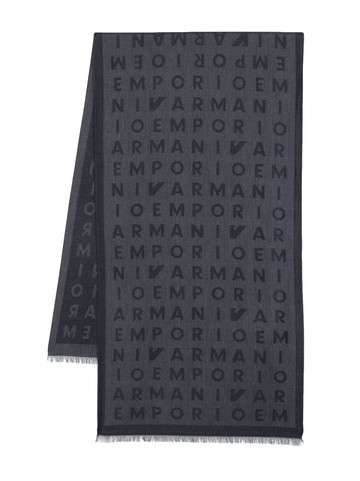 Emporio Armani - logo-print frayed-edge scarf - men - Viscose/Polyester - One Size - Blue