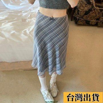 📿好貨優選📿韓國chic春季法式複古高腰遮跨百搭撞色格子包臀裙魚尾裙半身裙女