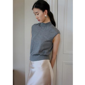 無有無印舒適不扎人羊毛桑蠶絲混紡無袖半高領百搭針織衫23223