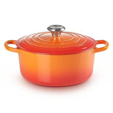 LE CREUSET -典藏琺瑯鑄鐵鍋圓鍋 24cm (火焰橘-鋼頭-內鍋白)