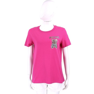 MOSCHINO COUTURE 彩色寶石泰迪熊印花桃紅純棉短袖TEE T恤(女款)