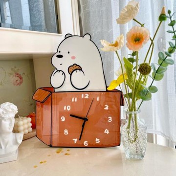 卡通小熊箱子熊二次元靜音掛墻裝飾鐘表客廳工作室幼兒園小紅書表