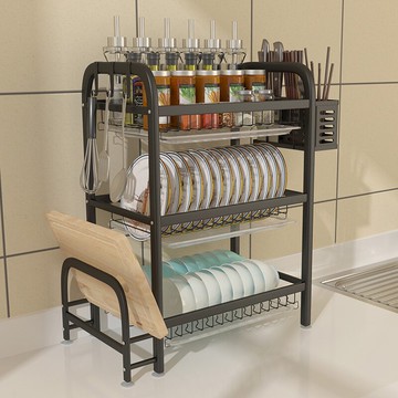 廚房不銹鋼放碗架瀝水架碗筷碗碟架收納架多功能一體置物架晾碗架