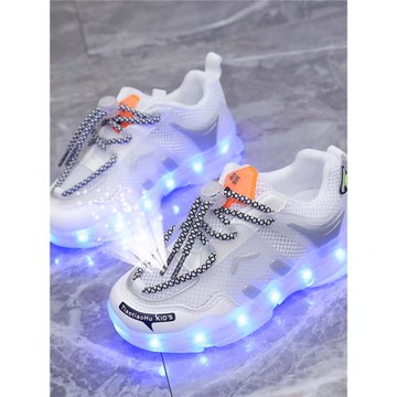 光瀾充電發光鞋網面透氣春夏季男童女童寶寶中大童夜光亮燈小白鞋