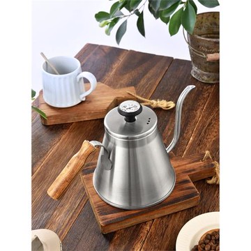 手沖咖啡壺不銹鋼長嘴細口壺加熱燒水木柄防燙家用咖啡器具溫度計