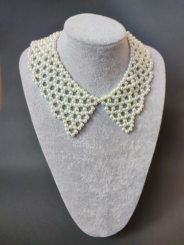 白色串珠項鍊  新娘尖頭造型  可拆米白色珠子  女士配件  彼得潘