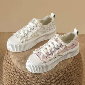 小白鞋女2324春季帆布鞋百搭板鞋松糕厚底增高休閑鞋餅干鞋小香風