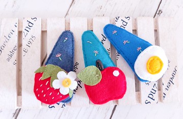 手感刺繡不織布 三入組 大三角BB夾 7公分髮飾  髮夾  藍天 三件