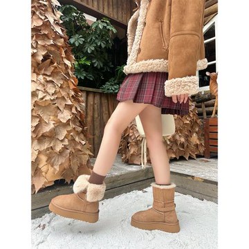 不二橘 厚底兩穿雪地靴女冬加絨加厚保暖棉鞋毛毛短靴東北雪地棉