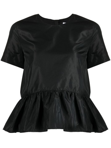 MSGM - ruffled short-sleeve top - women - Polyester/Polyester - 38 - Black