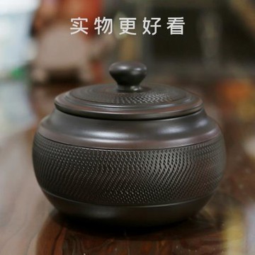 建水紫陶茶葉罐功夫茶具配件紫砂陶瓷全手工密封罐儲茶罐復古一體