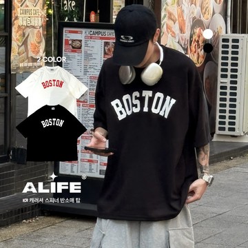 現+預｜【ALIFE】🇰🇷 BOSTON 經典 城市 印花 短T 2色 厚磅 情侶 寬鬆 落肩 短袖 上衣 #033A