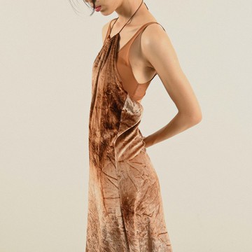 【NaSuBi Vintage】法國製繞頸設計天鵝絨古著洋裝