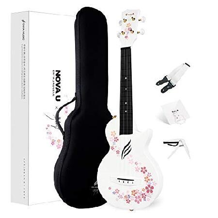 Enya Nova U 23”Concert Ukulele White- Carbon Fiber Travel Ukulele With Beginner Kit Includes Online Lessons, Case, Strap, Capo and Strings (NOVA U