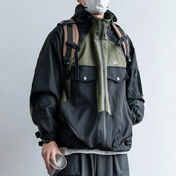 🔥桃園出 山係外套 山係工裝 衝鋒外套 登山外套 衝鋒衣 衝鋒外套 防風外套 港版潮流立領拚色連帽夾剋男士春季新款寬鬆戶